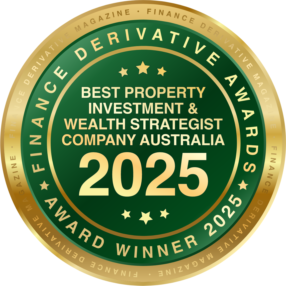Finance Derivative Awards 2025 property investment and wealth strategist company award winner