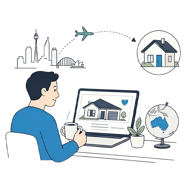 Buyer researching property remotely on a laptop