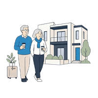 Couple standing beside a modern home
