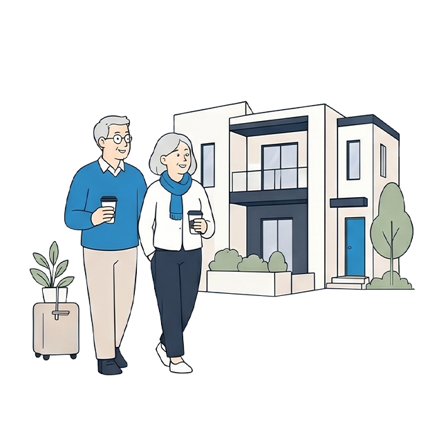 Couple standing beside a modern home